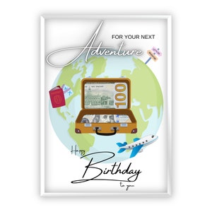 Money Gift Travel Fund for Birthday | Travel | Happy Birthday | Airplane | Suitcase | Last-Minute Self-Printable Gift | PDF