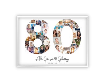 Collage for 80th birthday | A4, A3, A2 | Personalized | 40 pictures | Photo gift | Last-minute gift to print yourself | PDF