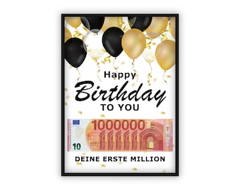 Regalo de dinero para un cumpleaños | A4 | Regala dinero de forma creativa | Tu primer millón | Regalo de última hora para imprimir tú mismo | PDF