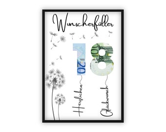 Birthday money gift | Creative money gifts | 18th birthday | Wish fulfiller | Last-minute gift to print yourself | PDF