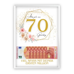 Regalo in denaro per il 70esimo compleanno | Regala soldi in modo creativo | Il tuo primo milione | Regalo dell'ultimo minuto da stampare da soli | PDF