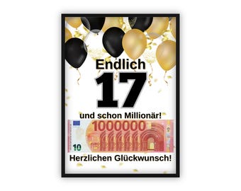 Birthday money gift | A4 | Creative money gifts | 17th birthday | Last-minute gift to print yourself | PDF