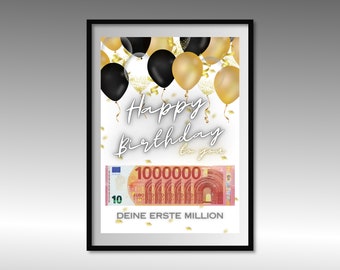 Geldgeschenk zum Geburtstag | A4 | Geld kreativ verschenken | Deine erste Million | Last-Minute Geschenk zum Selbstdrucken | PDF