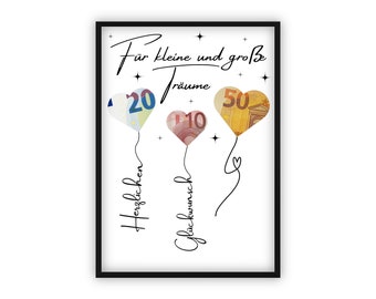 Creatief verjaardagsgeldcadeau | wensvervuller | Voor kleine en grote dromen | Lastminute cadeau om zelf af te drukken