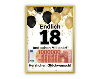 Geldgeschenk Geburtstag | A4 | Geld kreativ verschenken | 18 Geburtstag | Last-Minute Geschenk zum Selbstdrucken | PDF