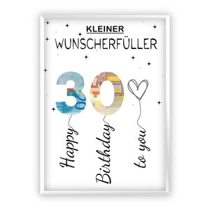 Compleanno regalo in denaro | A4 | esauditore di desideri | Regala soldi in modo creativo | 30esimo compleanno | Regalo dell'ultimo minuto da stampare | PDF