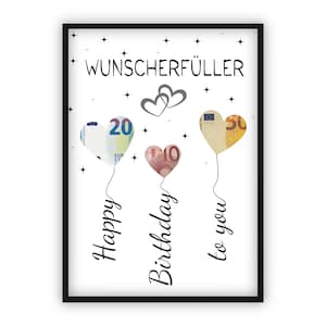 Money gift for birthday Give money creatively | Wish fulfiller | Last-minute gift to print yourself | PDF