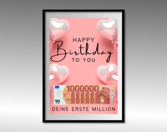 Geldgeschenk zum Geburtstag | A4 | Geld kreativ verschenken | Deine erste Million | Last-Minute Geschenk zum Selbstdrucken | PDF