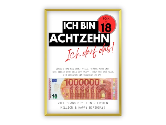 Geldgeschenk zum Geburtstag | Geld kreativ verschenken | 18. Geburtstag | Last-Minute Geschenk zum Selbstdrucken | Deine erste Million | PDF