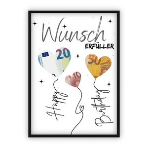 Geldgeschenk zum  Geburtstag Geld kreativ verschenken | Wunscherfüller | Last-Minute Geschenk zum Selbstdrucken | PDF
