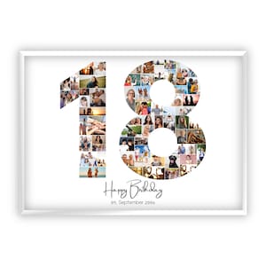 Collage pour 18e Anniversaire | A4, A3, A2 | Personnalisé | 44 Photos | Cadeau Photo | Cadeau de Dernière Minute à Imprimer | PDF