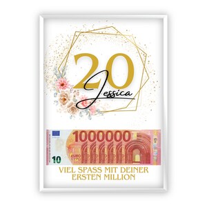 Presente em dinheiro para aniversário de 20 anos | Distribua dinheiro de forma criativa | Seu primeiro milhão | Presente de última hora para imprimir você mesmo | PDF