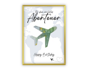 Fonds de voyage cadeau en argent pour votre anniversaire | Voyage | Joyeux anniversaire | Avion | Cadeau de dernière minute à imprimer soi-même | PDF