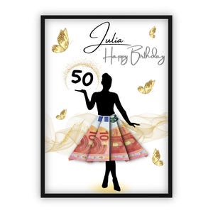 Geldgeschenk zum 50 Geburtstag | Personalisiert | Alter individuell anpassbar | Beste Freundin | Frau | Mädchen | Reise | Feier | DIY | PDF