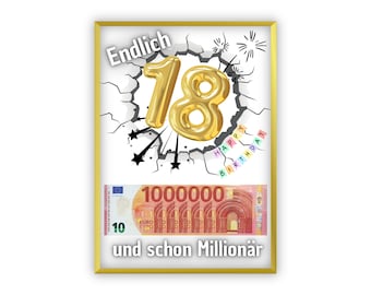 Regalo de cumpleaños en efectivo | Regalos creativos de dinero | 18.º cumpleaños | Regalo de última hora para imprimir tú mismo | Tu primer millón | PDF