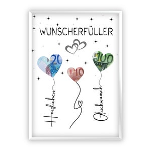 Geldgeschenk zum  Geburtstag, Hochzeit | A4 | Geld kreativ verschenken | Wunscherfüller | Last-Minute Geschenk zum Selbstdrucken | PDF