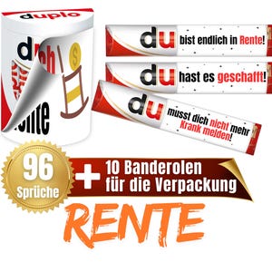 Banderolen passend für duplo® | Geschenk zur Rente | Sprüche | Geschenk zum Ruhestand | Geschenkidee für Kollegen | Download | PDF