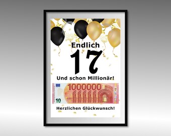 Geldgeschenk zum Geburtstag | A4 | Geld kreativ verschenken | 17. Geburtstag | Last-Minute Geschenk zum Selbstdrucken | PDF