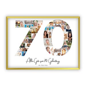 Collage zum 70 Geburtstag | A4, A3, A2 | Personalisiert | 40 Bilder | Fotogeschenk | Last-Minute Geschenk zum Selbstdrucken | PDF