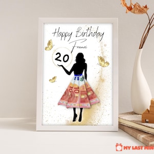 Regalo in denaro per il ventesimo compleanno | Personalizzato | L'età può essere regolata individualmente | Migliore amico | donna | Ragazza | Viaggio | celebrazione | Fai da te | PDF