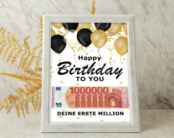 Geldgeschenk "Deine erste Million!", personalisierte PDF Vorlage Ausdrucken, Geburtstagsgeschenk personalisierbar auf deutsch