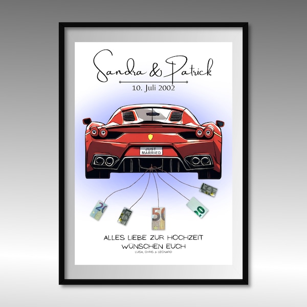 Wedding cash gift | A4 | Wedding car | Individual | Wedding gifts money | Last-minute gift to print yourself | PDF