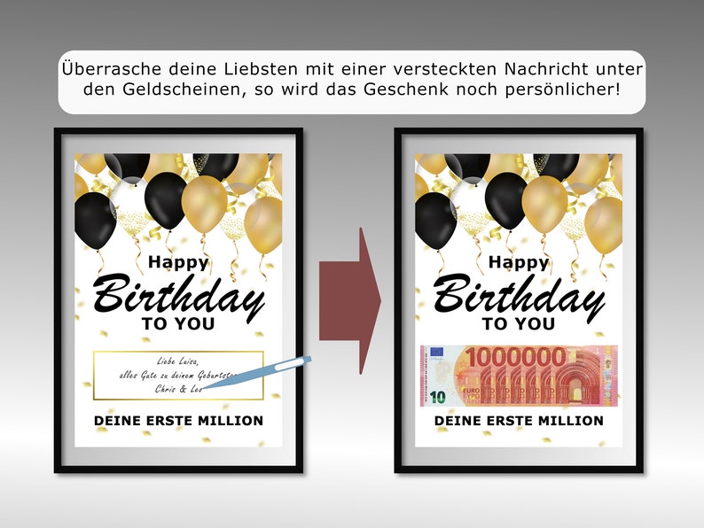 Geldgeschenk zum Geburtstag A4 Geld kreativ verschenken Deine erste Million Last-Minute Geschenk zum Selbstdrucken PDF Bild 5