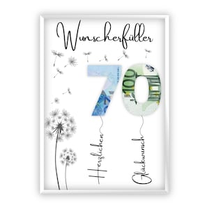 Geldgeschenk zum 70 Geburtstag | A4 | Geld kreativ verschenken | Wunscherfüller | Last-Minute Geschenk zum Selbstdrucken | PDF