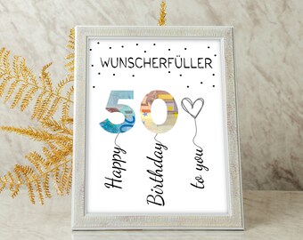 Birthday money gift | A4 | Wish fulfiller | Creative money gifts | 50th birthday | Last-minute gift to print yourself | PDF