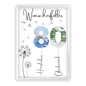 Regalo in denaro per il tuo ottantesimo compleanno | A4 | Regala soldi in modo creativo | esauditore di desideri | Regalo dell'ultimo minuto da stampare | PDF