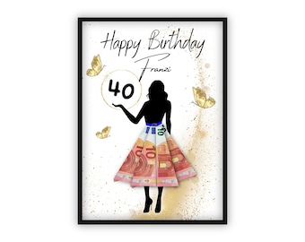Cash gift for 40th birthday | Personalized | Age can be customized | Best friend | Woman | Girl | Travel | Celebration | DIY | PDF