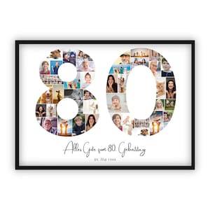 Collage zum 80 Geburtstag | A4, A3, A2 | Personalisiert | 40 Bilder | Fotogeschenk | Last-Minute Geschenk zum Selbstdrucken | PDF