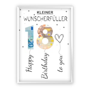 Geldgeschenk Geburtstag | A4 | Wunscherfüller | Geld kreativ verschenken | 18. Geburtstag | Last-Minute Geschenk zum Selbstdrucken | PDF