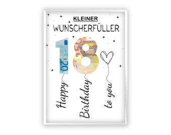 Birthday money gift | A4 | Wish fulfiller | Give money creatively | 18th birthday | Last-minute gift to print yourself | PDF