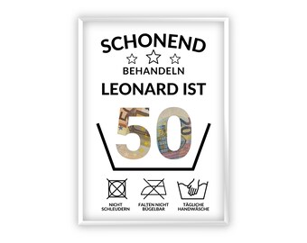 Geldgeschenk 50. Geburtstag I  Geburtstagsgeschenk fünfzig lustig | runder Geburtstag Geschenk personalisiert Geld I PDF Download
