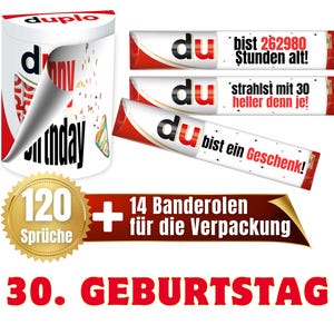 Banderolen passend für duplo® | Geschenk zum 30. Geburtstag Erwachsene und Kinder | Sprüche | Geschenkidee | Meilenstein | Download | PDF
