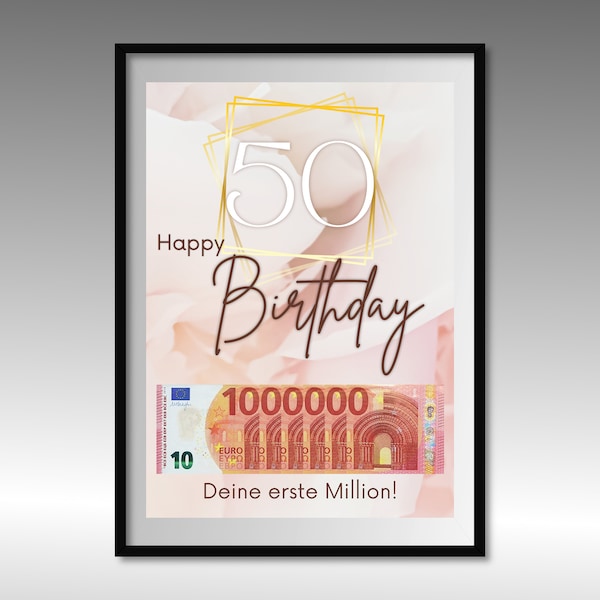 Money gift for a 50th birthday | A4 | Give money away creatively | Your first million | Last minute gift to print yourself | PDF