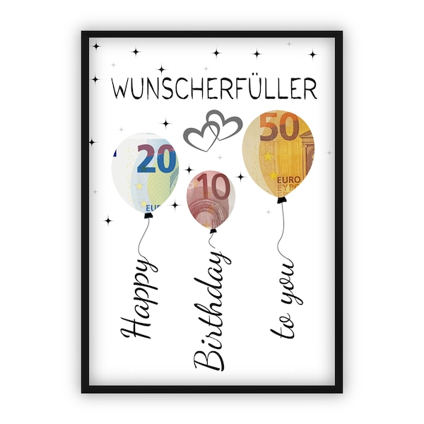 Money gift for birthday Give money creatively | Wish fulfiller | Last-minute gift to print yourself | PDF