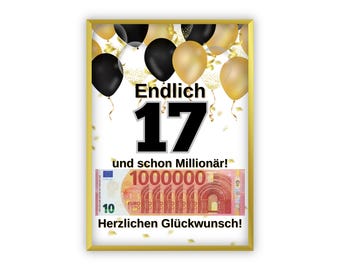 Birthday money gift | A4 | Creative money gifts | 17th birthday | Last-minute gift to print yourself | PDF