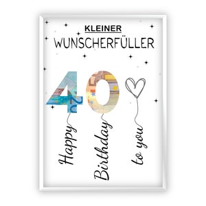 Compleanno regalo in denaro | A4 | esauditore di desideri | Regala soldi in modo creativo | 40esimo compleanno | Regalo dell'ultimo minuto da stampare da soli | PDF