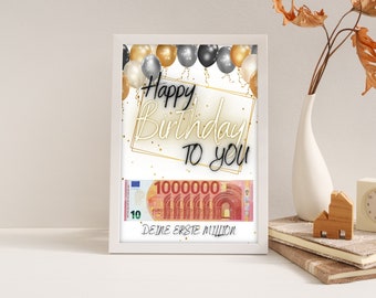 Money gift for a birthday | A4 | Give money away creatively | Your first million | Last minute gift to print yourself | PDF