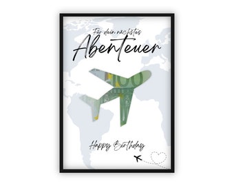 Money gift travel fund for birthday | Travel | Happy Birthday | Airplane | Last-minute gift to print yourself | PDF