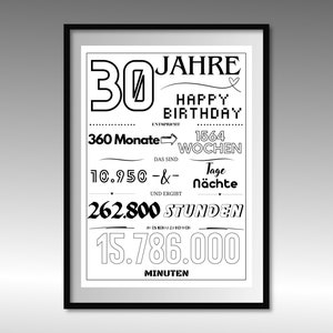 30e verjaardag | Grappige mijlpaal decoratiekaart | Minuten, uren, dagen, jaren, weken | Pdf | Last minute cadeau om zelf af te drukken