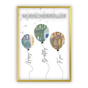 Money gift for a birthday | A4 | Give money away creatively | wish fulfiller | Last minute gift to print yourself | PDF