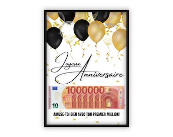 cadeau argent | ton premier million | A4 | affiche message surprise pour les billets à offrir | téléchargement immédiat | À IMPRIMER
