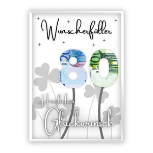 Regalo in denaro per l'ottantesimo compleanno | Trifoglio | fortuna | Idea regalo | compleanno | esauditore di desideri | Regalo dell'ultimo minuto da stampare | PDF