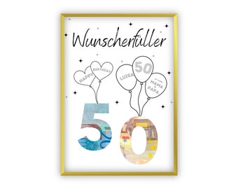 Geldgeschenk 50. Geburtstag I  Geburtstagsgeschenk fünfzig lustig | runder Geburtstag Geschenk personalisiert Geld I PDF Download
