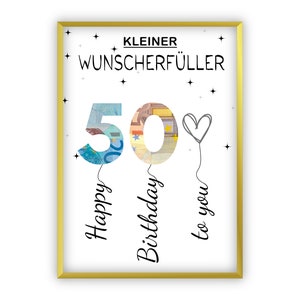 Geldgeschenk Geburtstag | A4 | Wunscherfüller | Geld kreativ verschenken | 50. Geburtstag | Last-Minute Geschenk zum Selbstdrucken | PDF