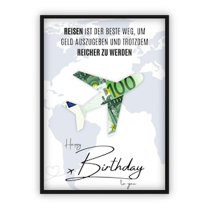 Geldgeschenk zum Geburtstag | Reise | Happy Birthday | Flugzeug | Abenteuer | Last-Minute Geschenk zum Selbstdrucken | PDF