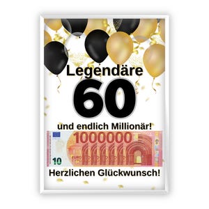 Compleanno regalo in denaro | A4 | Regala soldi in modo creativo | 60esimo compleanno | Regalo dell'ultimo minuto da stampare | PDF